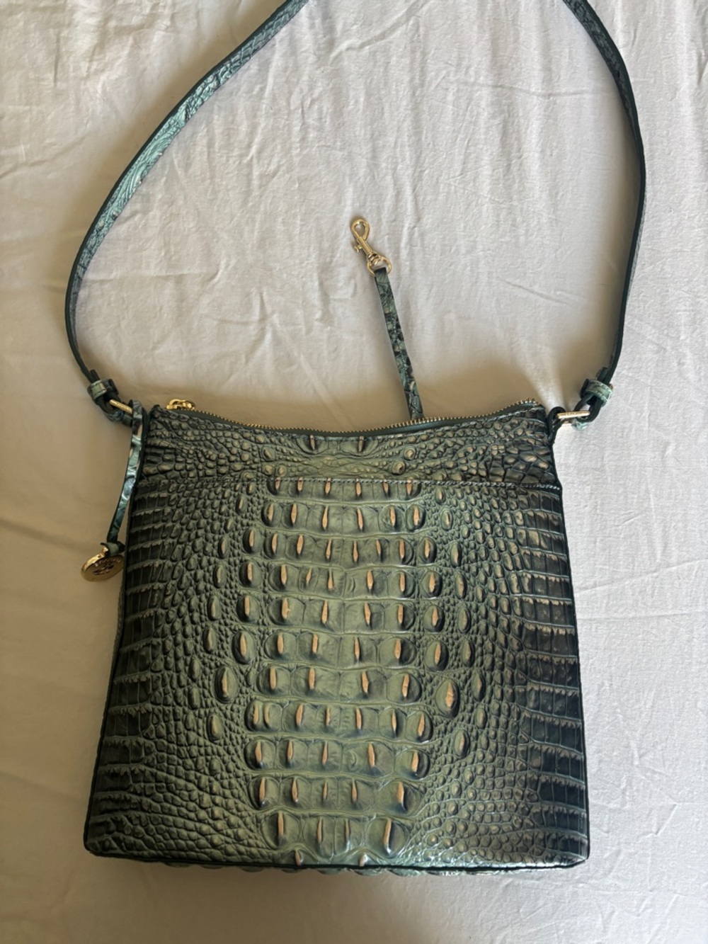Brahmin Green Croc-Embossed Crossbody Bag